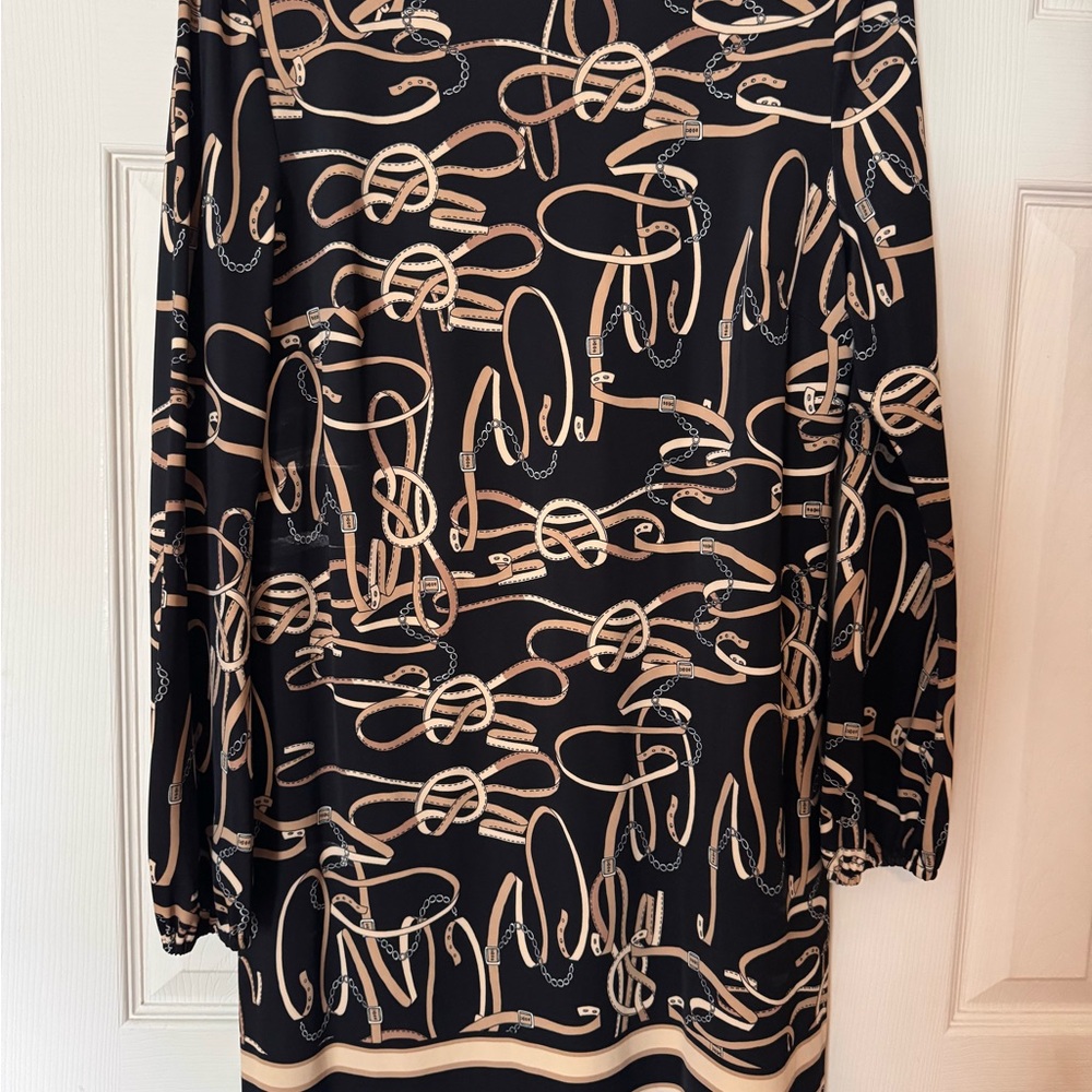 Jude Connally Tan Sheath Dress with Bishop Sleeves